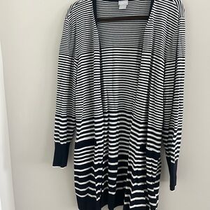 Chico's Navy and White Striped Cardigan